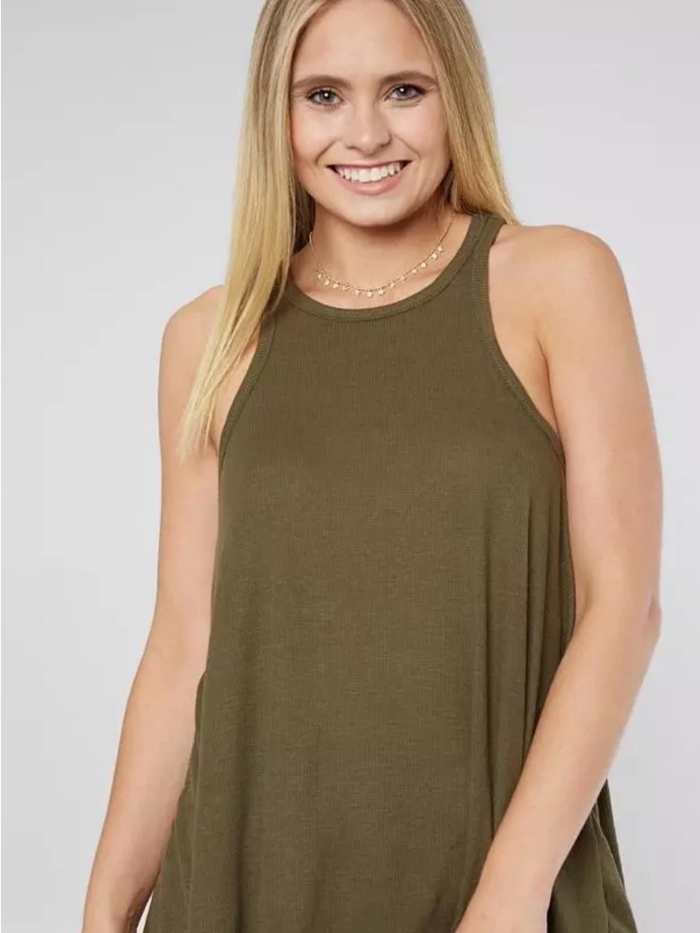 Free People Olive Ribbed High-Neck Tank